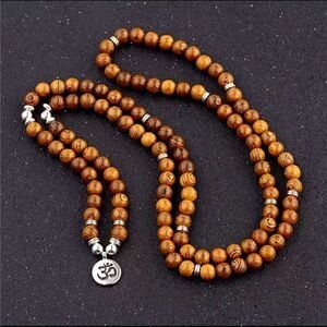 Tibetan Style Meditation Bead Necklace -Boho Mala Yoga Jewelry Bracelet Om Charm